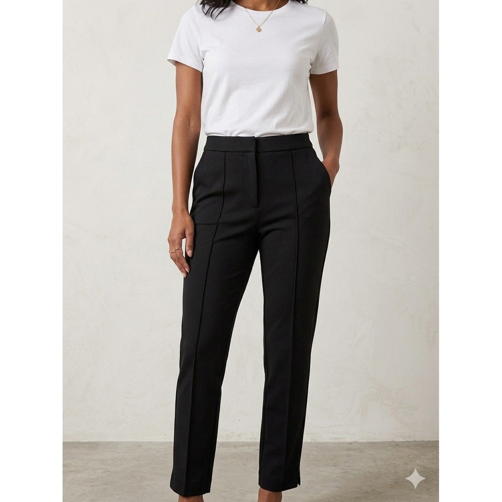 Ann Taylor Trousers 2P Petite Black Pleated Straight Leg Dress Pants Work EUC
